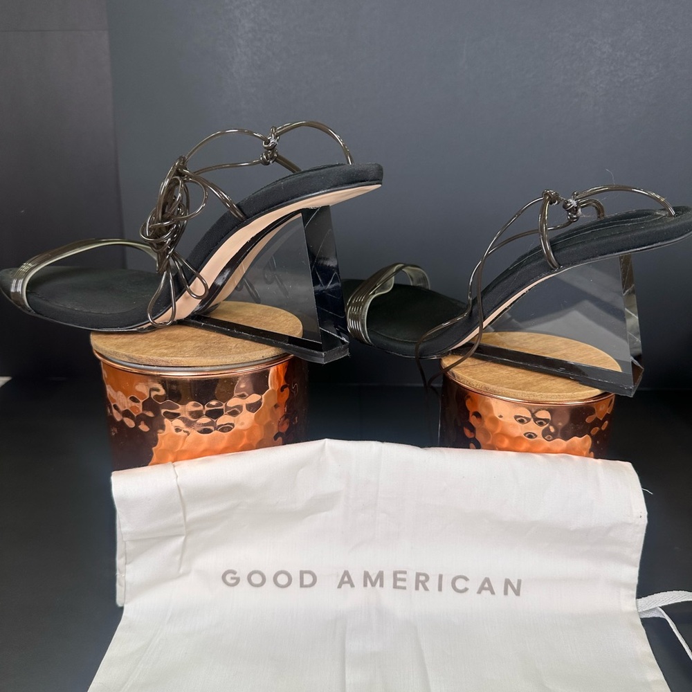 Good American Women’s‎ Black Neoprene Pointy Toe Strappy Clear Heel Shoes size 9 - Picture 9 of 10